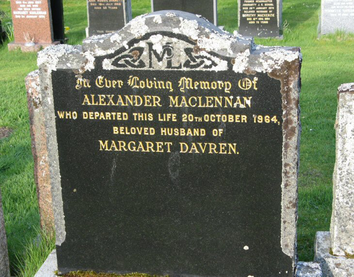Photo of headstones/Alexander MacLennan died 1964 MI Fodderty